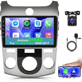 [8 Core Qualcomm 4 + 64g] لـ Kia Forte Car Stereo 2009-2017 مع Carplay اللاسلكي و Android Auto - 9 Inch 1280 * 720 IPS Touchscreen Android Car Radio - DSP/GPS/WiFi/SWC + AHD كاميرا احتياطية