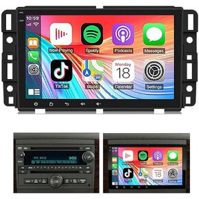Car Radio for 2007-2012 Chevrolet Chevy Silverado Impala GMC Sierra Acadia Enclave Yukon with Wireless Carplay Android Auto,8'' Touch Screen Car Radio with FM/RDS HiFi EQ WiFi GPS Navigation,2+32G