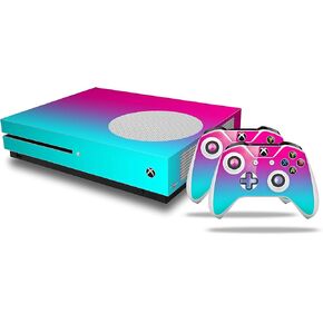 Decal Vinyl Skin Wrap Compatible with Xbox One S Console and Controllers - Smooth Fades Neon Teal Hot Pink