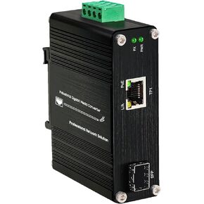 Mini Industrial 30W PoE+ Media Converter – DIN-Rail or Wall-Mount, 100/1000BASE-X SFP to 10/100/1000BASE-T, Full/Half-Duplex, IEEE 802.3af/at,-40°F to 167°F Operating Temperature