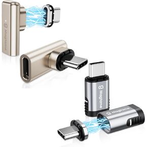 2Pack 240W Magnetic Right Angle USB C Male to USB C Female Adapter with 2Pack 90 Degree USB C 4K Adapter for USB 4 Steam Deck, ROG Ally, iPhone 15