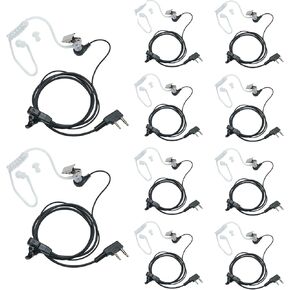 Acoustic Tube Earpiece Headset with PTT Mic Compatible with Baofeng UV-5R BF-F8HP BF-888S Kenwood TK-208 TK-360G TK3230 TK-3160 Walkie Talkie Two Way Radio 10Pack