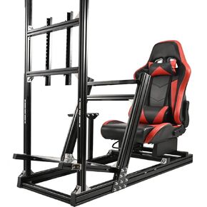 Anman Rock-Firm Game Driving Racing Simulator Cockpit with Esports Red Seat Racing Wheel Frame Monitor TV Stand Fits for Logitech,Thrustmaster T300RS TX T248X, Fanatec, Without Wheel Shifter Pedals