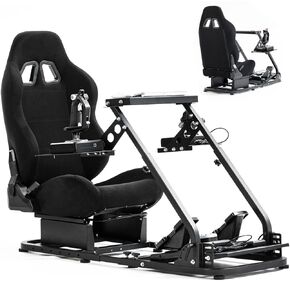 Anman Flight Sim Stand Game Simulator Cockpit with Black Seat Fit for Logitech G29 G920,Thrustmaster T80 T150 T300RS,Fanatec Dual Shift Rod Fittings -Flight Series Not Included Wheel Pedals Shifter