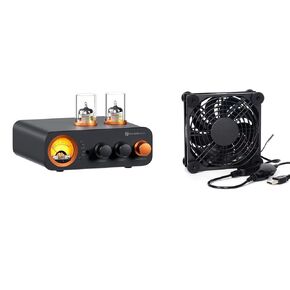 Fosi Audio USB C 5V Cooling Fan and MC331 Tube Integrated Amplifier with DAC, 2 Channel Home Audio Stereo Power Amp for HiFi Bookshelf Speakers/3.5mm Headphones