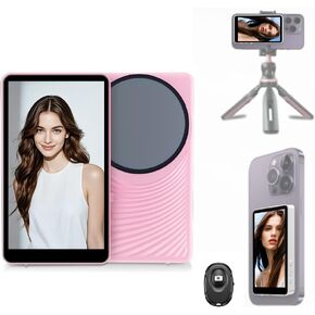 Phone Vlog Selfie Monitor Screen, Back Camera Monitor Compatible iPhone & Android Phone,Magnetic Mount Wireless Connection, Using Phone Rear Camera for TikTok Selfie Vlog Live Stream - Pink 1