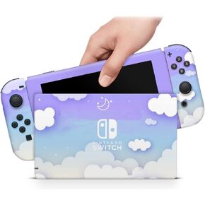 ZOOMHITSKINS OLED Switch Skin, Compatible with Switch OLED Skin Wrap, Cute Purple Sky Soft Blue Cloud Puff White Mist Pastel Kawaii, 3M Vinyl for Durable & Fit, Made in The USA