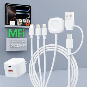 4 in 2 Travel for Apple Watch Charger Fast Charging with 20W USB C Charger, Multi Charging Cable for All Devices Compatible with Apple iPhone Android Phone and iWatch iPad, AirPods (4FT/1.2M)