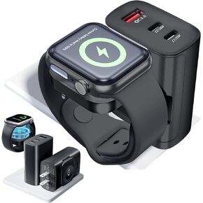 4 in 1 for Apple Watch Charger,Wireless Magnetic Portable iWatch Charger,Travel Essentials 40W USB C Fast Charging Block for iWatch Ultra/SE/10/9/8/7/6/5/4/3, iPhone 16/15/14/13 Multiple Devices,Black