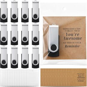 12 حزمة 2GB USB 2.0 محركات فلاش مع بطاقات المعايدة والأكياس ، ومحركات إبهام دوارة سوداء ، والهدايا الملهمة لزملاء العمل والزملاء والأسرة والمعلمين