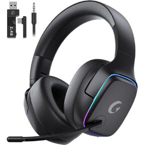 2.4GHz Wireless Gaming Headset for Nintendo Switch/Lite/OLED - Bluetooth 5.3 Gaming Headphones with 7.1 Surround Sound for Fortnite, 50mm Speakers, 70H Battery, Blue Lighting - BlueRed