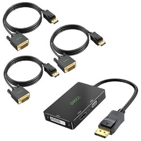 DisplayPort to DVI Cable 6FT 3Pack Bundle DisplayPort to HDMI DVI VGA Adapter for All Computer, Monitor, TV, Projector and More