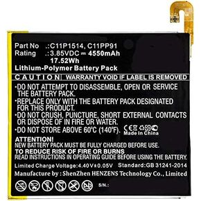 Synergy Digital Tablet Battery, Works with Asus ZenPad Z8 XLTE Tablet, (Li-Pol, 3.85V, 4550mAh) Ultra High Capacity, Compatible with Asus 0B200-01970000, C11P1514, C11PP91, M619 Battery