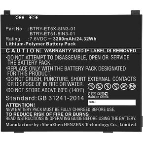 Synergy Digital Tablet Battery, Compatible with Zebra ET56 Tablet, (Li-Pol, 7.6V, 3200mAh) Ultra High Capacity, Replacement for Zebra BTRY-ET51-8IN3-01 Battery