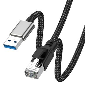 USB to Ethernet Cable 4FT, Type A to RJ45 Nylon Cord, Gigabit Directly Connected, Aluminum Portable USB to RJ45 Gigabit LAN Network Cable for Laptop, PC, Switch, TV Box