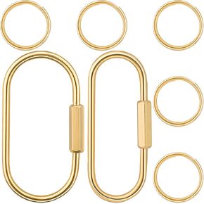 Gold Key Chain Carabiner, Brass Screw Lock Keychain with Flat Rings, Portable Jump Rings Clip for Keys Car Bags Decorations Keychain Making