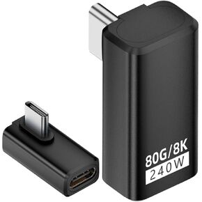 240W 80Gbps USB C Adapter, Thunderbolt 5 USB C Adapter, 90Degree Type C Male to Female Extender 8K@60Hz, 120Gbps Video Bandwidth, for Phone 15/16, VR,TV,Laptop, Carplay-2Pack (Right Angle)