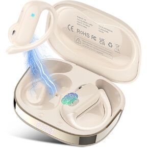 Open Ear Earbuds, Bluetooth 5.4 Wireless Earbuds with Ear Hooks, 32H HiFi Stereo Open Ear Headphones with Clear Calls, IPX7 Waterproof Lightweight Sport Headphones, Off-White