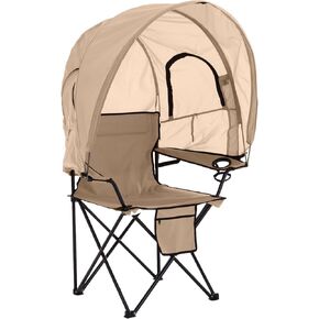 BrylaneHome Outdoor Oversized Canopy Tent Camp Chair Shade Folding Cupholder Zip Windows Storage Carrying Case Beach Yard Trip- Weight Capacity 350LB - Taupe