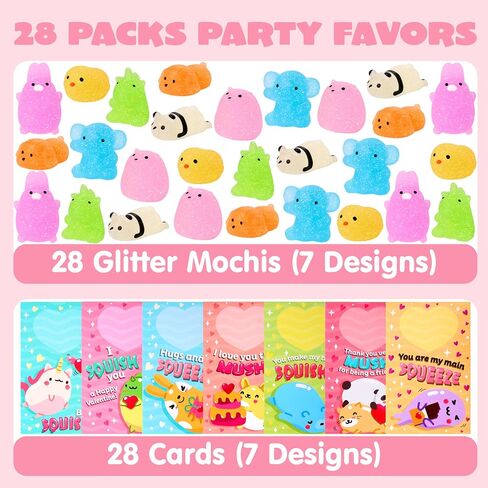 joyin 28 حزم بطاقات هدية عيد الحب مع هدية لطيف kawaii موتشي لعبة اسفنجي للضغط على تخفيف التوتر لعبة تململ موتشي لعب اسفنجي للأطفال، وجوائز تبادل الفصول الدراسية عيد الحب لعبة صالح الطرف in Saudi Arabia