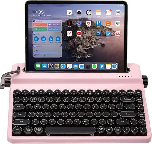 YUNZII QL75 Wireless Typewriter Hot Swap Retro Mechanical Keyboard,Punk Round Keycaps,RGB Backlit QMK/VIA Programmable, Multi-Device Keyboard with 2.4GHz/Type-C/BT5.0 (Wood, Cocoa Cream V2 Switch) in Kuwait
