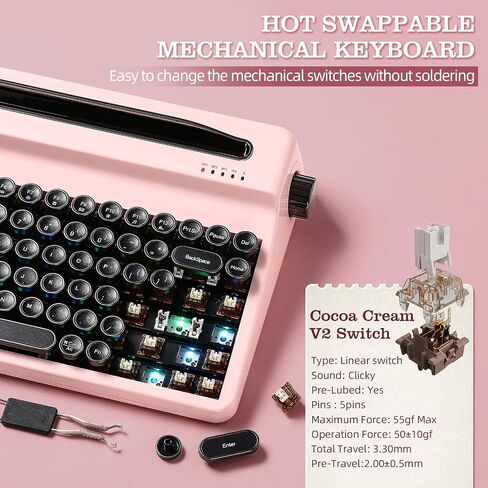 YUNZII QL75 Wireless Typewriter Hot Swap Retro Mechanical Keyboard,Punk Round Keycaps,RGB Backlit QMK/VIA Programmable, Multi-Device Keyboard with 2.4GHz/Type-C/BT5.0 (Wood, Cocoa Cream V2 Switch) in Kuwait