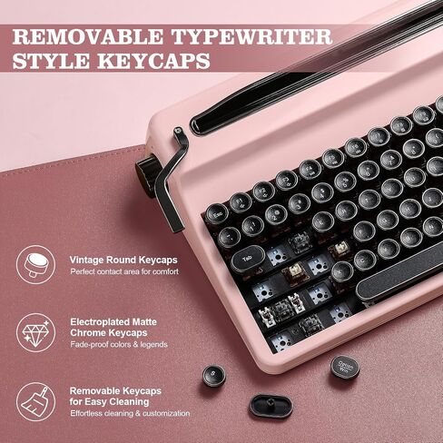 YUNZII QL75 Wireless Typewriter Hot Swap Retro Mechanical Keyboard,Punk Round Keycaps,RGB Backlit QMK/VIA Programmable, Multi-Device Keyboard with 2.4GHz/Type-C/BT5.0 (Wood, Cocoa Cream V2 Switch) in Kuwait