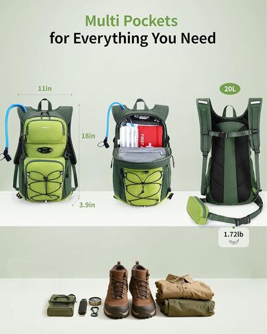 ECOHUB Hydration Backpack for Men Women, 20L Lightweight Hiking Daypack Cycling Backpack with 2L Water Bladder, Insulated Hydration Pack with Waist Pack in Kuwait
