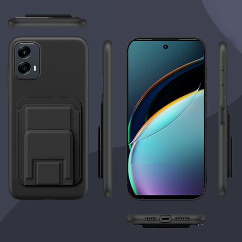 Case for Motorola Moto G 5G 2024 Phone Case with Tempered Glass Screen Protector, Folding Card Holder Kickstand Wallet Silicone Protective Case for Moto-G-5G-2024 - Black in Kuwait