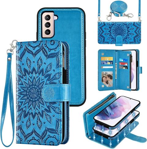 علبة الهاتف ASUWISH لـ Samsung Galaxy S21 Plus S21+ 5G SHIPPER WALLET غطاء خلية مغناطيسي قابلة للفصل مع حامي الشاشة Crossbody Lanyard حزام زهرة in Saudi Arabia