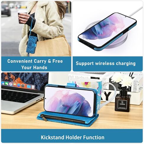 علبة الهاتف ASUWISH لـ Samsung Galaxy S21 Plus S21+ 5G SHIPPER WALLET غطاء خلية مغناطيسي قابلة للفصل مع حامي الشاشة Crossbody Lanyard حزام زهرة in Saudi Arabia