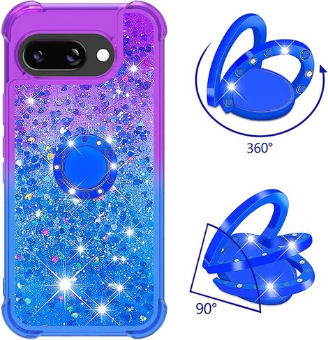 for Google Pixel 9a Quicksand Case with Ring Kickstand, Girls Women Bling Cute Glitter Flowing Liquid Floating Sparkle Cover for Google Pixel 9a JB-Pink Purple in Saudi Arabia