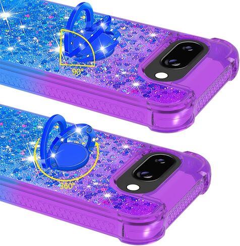 for Google Pixel 9a Quicksand Case with Ring Kickstand, Girls Women Bling Cute Glitter Flowing Liquid Floating Sparkle Cover for Google Pixel 9a JB-Pink Purple in Saudi Arabia