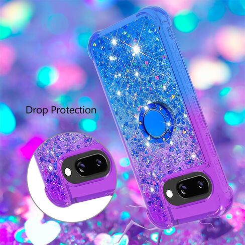 for Google Pixel 9a Quicksand Case with Ring Kickstand, Girls Women Bling Cute Glitter Flowing Liquid Floating Sparkle Cover for Google Pixel 9a JB-Pink Purple in Saudi Arabia