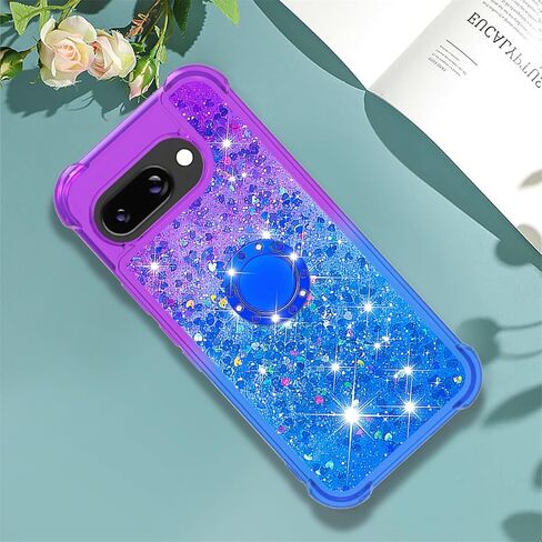 for Google Pixel 9a Quicksand Case with Ring Kickstand, Girls Women Bling Cute Glitter Flowing Liquid Floating Sparkle Cover for Google Pixel 9a JB-Pink Purple in Saudi Arabia