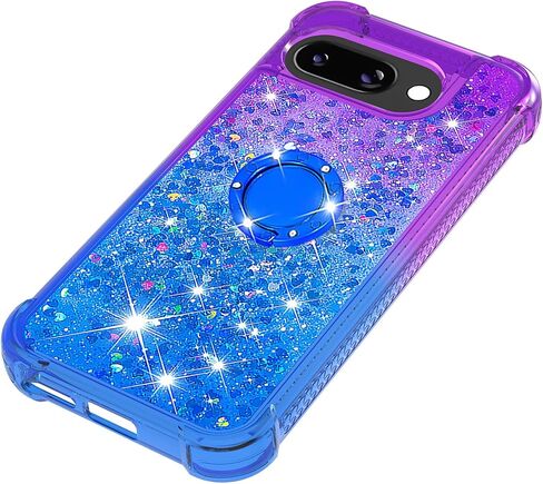 for Google Pixel 9a Quicksand Case with Ring Kickstand, Girls Women Bling Cute Glitter Flowing Liquid Floating Sparkle Cover for Google Pixel 9a JB-Pink Purple in Saudi Arabia