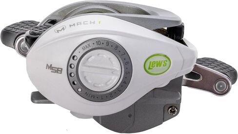 Lew’s MACH 1 SS Baitcast Fishing Reel, 7+1 Bearings, Graphite Frame and Sideplate, Shallow Spool, Multi-Setting Brake, Combat Grips, White/Gray/Green in Saudi Arabia