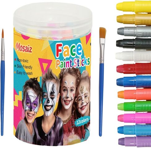 مجموعة طلاء الوجه للأطفال من موسايز، مجموعة طلاء الوجه المائي، 24 لونًا، عصي طلاء قابلة للدوران وقابلة للغسل للمهرجانات وأعياد الميلاد والهالوين، ومستحضرات تجميل وطلاء الجسم للبالغين in Kuwait