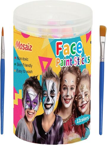 مجموعة طلاء الوجه للأطفال من موسايز، مجموعة طلاء الوجه المائي، 24 لونًا، عصي طلاء قابلة للدوران وقابلة للغسل للمهرجانات وأعياد الميلاد والهالوين، ومستحضرات تجميل وطلاء الجسم للبالغين in Kuwait