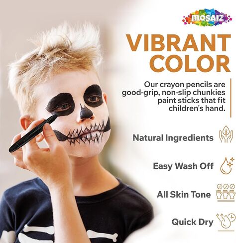 مجموعة طلاء الوجه للأطفال من موسايز، مجموعة طلاء الوجه المائي، 24 لونًا، عصي طلاء قابلة للدوران وقابلة للغسل للمهرجانات وأعياد الميلاد والهالوين، ومستحضرات تجميل وطلاء الجسم للبالغين in Kuwait