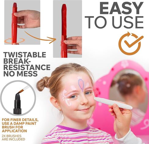 مجموعة طلاء الوجه للأطفال من موسايز، مجموعة طلاء الوجه المائي، 24 لونًا، عصي طلاء قابلة للدوران وقابلة للغسل للمهرجانات وأعياد الميلاد والهالوين، ومستحضرات تجميل وطلاء الجسم للبالغين in Kuwait