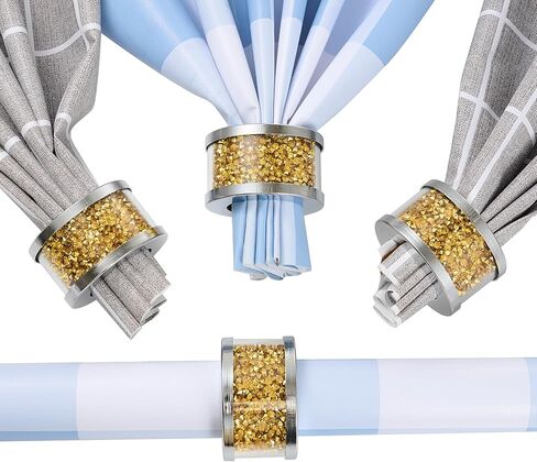 Silver Diamond Glass Napkin Holder Stainless Steel Framed Crystal Silver Napkin Rings Set of 4 Pieces, Serviette Buckles Cloth Holder Bling Crushed Diamond Table Settings Home Decor in Saudi Arabia
