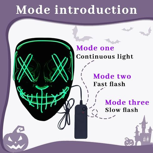 KaTiSeMo Halloween Mask LED Light up Mask,Halloween Purge Mask with 4 Lighting Modes,Scary Scream Mask for Festival Cosplay in Kuwait