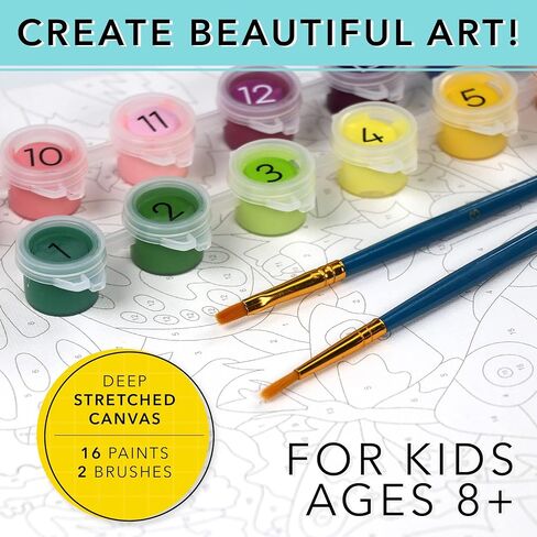 Bright Stripes iHeartArt Paint by Numbers for Kids Ages 8-12, Kids Paint Kit, Childrens Painting Crafts Creativity Set Includes Canvas, 16 Paints, 2 Paint Brushes, Moonlit Unicorn in Kuwait