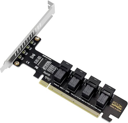 PH49 PCIe4.0 X16 to 4-Port U.2 NVME SFF-8643 SFF-8639 Expansion Card Support X4 X8 X16 Slot Motherboard with PCIE Split Function (Full Height) in Kuwait