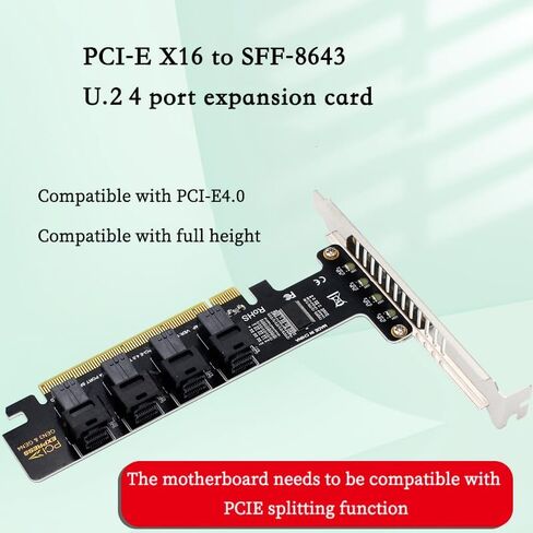PH49 PCIe4.0 X16 to 4-Port U.2 NVME SFF-8643 SFF-8639 Expansion Card Support X4 X8 X16 Slot Motherboard with PCIE Split Function (Full Height) in Kuwait