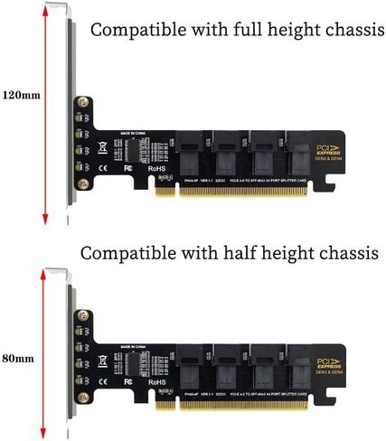 PH49 PCIe4.0 X16 to 4-Port U.2 NVME SFF-8643 SFF-8639 Expansion Card Support X4 X8 X16 Slot Motherboard with PCIE Split Function (Full Height) in Kuwait