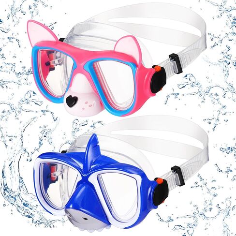 Fabbay 2 Pcs Kids Swim Goggles with Nose Cover Ages 4-7 Funny Dog Snorkel Mask Kids Anti Fog Diving Swimming Goggles No Leaking Clear Waterproof Snorkel Goggles in Saudi Arabia