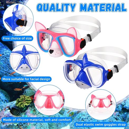 Fabbay 2 Pcs Kids Swim Goggles with Nose Cover Ages 4-7 Funny Dog Snorkel Mask Kids Anti Fog Diving Swimming Goggles No Leaking Clear Waterproof Snorkel Goggles in Saudi Arabia