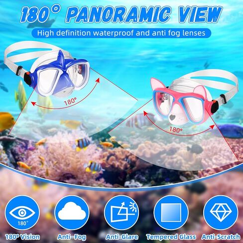 Fabbay 2 Pcs Kids Swim Goggles with Nose Cover Ages 4-7 Funny Dog Snorkel Mask Kids Anti Fog Diving Swimming Goggles No Leaking Clear Waterproof Snorkel Goggles in Saudi Arabia